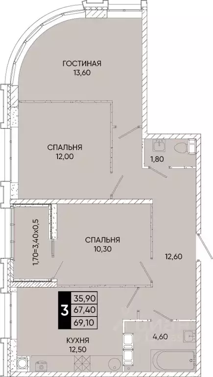 3-к кв. Ростовская область, Ростов-на-Дону Левобережная ул., 6/1с2 ... - Фото 1