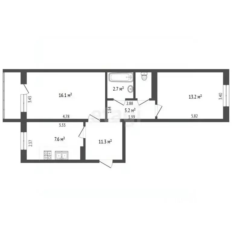 2-к кв. Крым, Ленино пгт ул. Шоссейная, 47 (52.5 м) - Фото 2