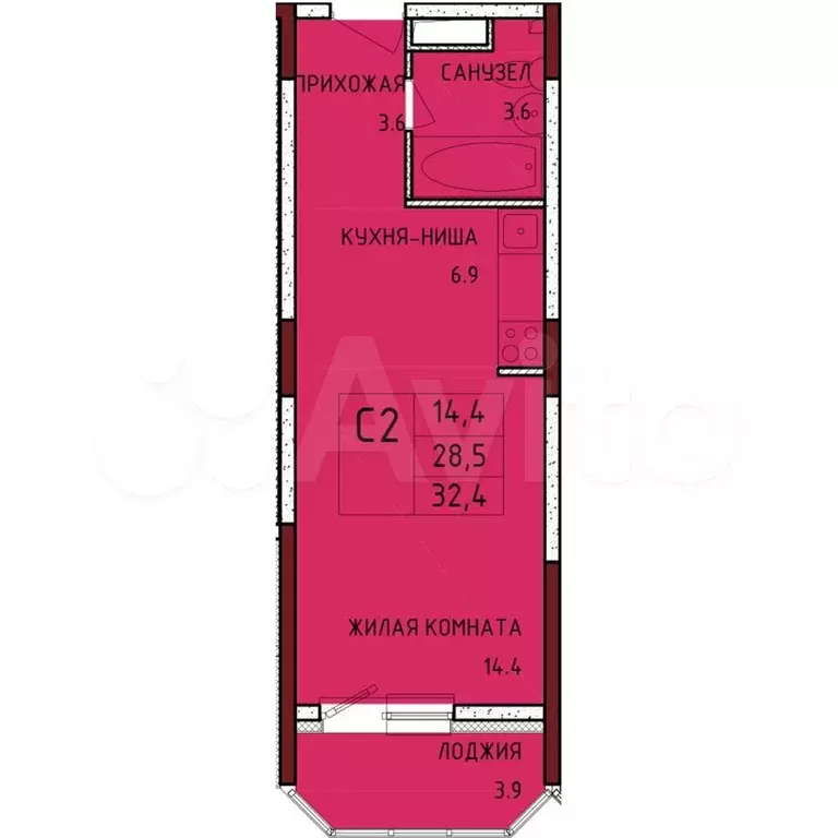 Квартира-студия, 32,4м, 10/17эт. - Фото 0