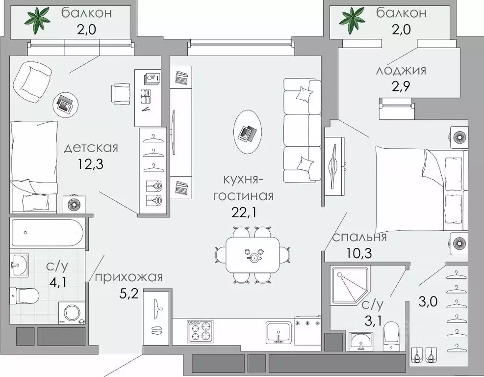 2-к кв. Тверская область, Тверь Южный мкр,  (67.0 м) - Фото 2