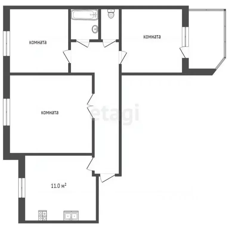 3-к кв. Тамбовская область, Тамбов ул. Чичерина, 52 (62.9 м) - Фото 1