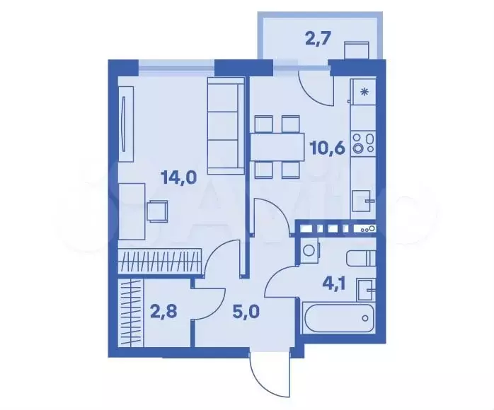 1-к. квартира, 37,3м, 7/8эт. - Фото 0