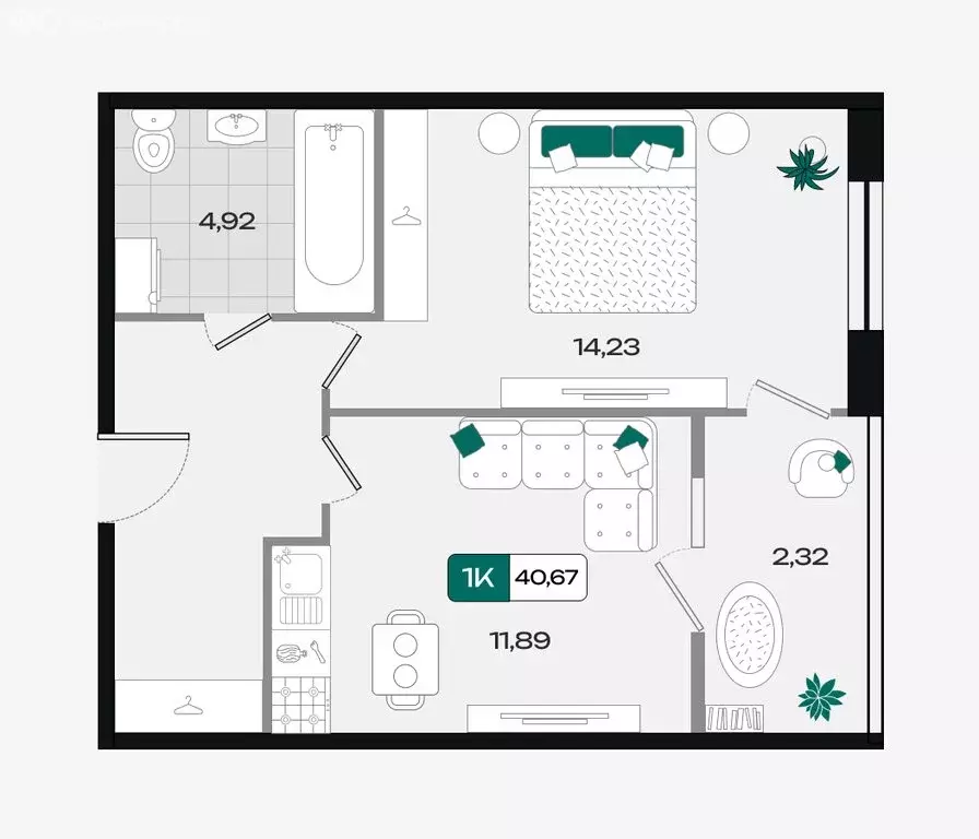 1-комнатная квартира: Краснодар, жилой комплекс Народные Кварталы ... - Фото 1
