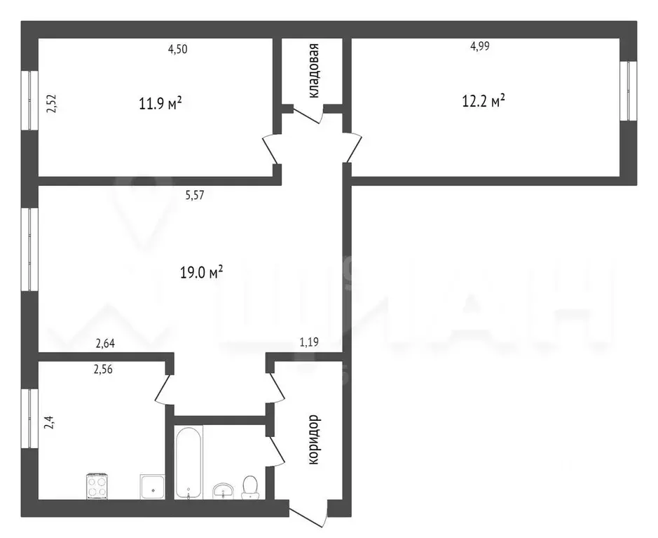 3-к кв. Тульская область, Тула ул. Калинина, 81 (58.4 м) - Фото 1