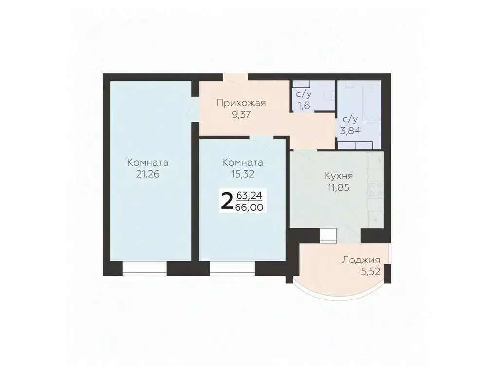 2-к кв. Орловская область, Орел ул. Панчука, 83Б (66.0 м) - Фото 0