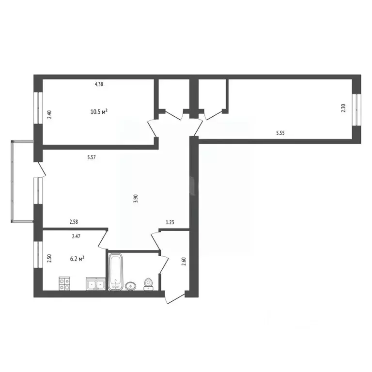 3-к кв. Белгородская область, Белгород ул. Чехова, 24 (56.7 м) - Фото 2