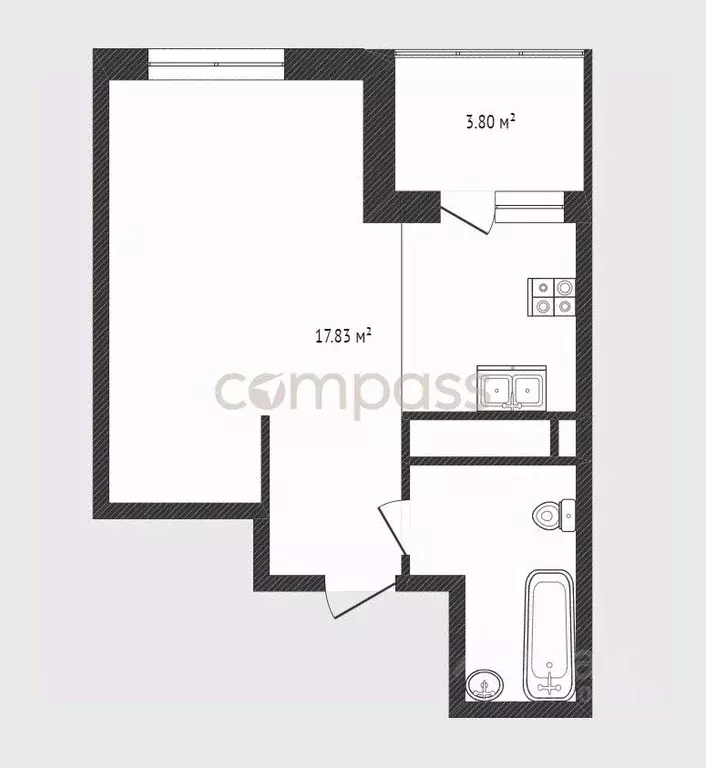 Студия Тюменская область, Тюмень Дамбовская ул., 29к1 (24.0 м) - Фото 1