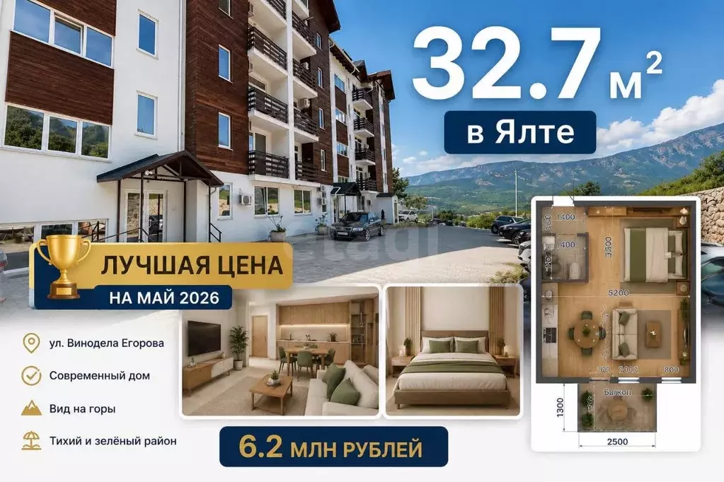 Студия Крым, Ялта муниципальный округ, Массандра пгт ул. Винодела ... - Фото 1