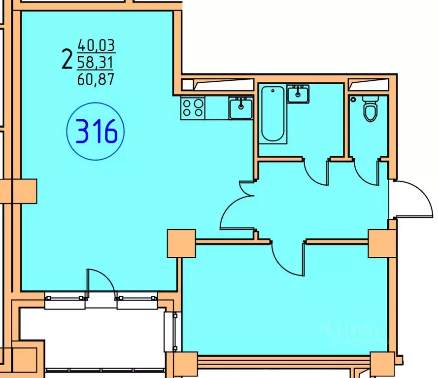 2-к кв. Саха (Якутия), Якутск ул. Билибина, 20/1 (58.75 м) - Фото 0