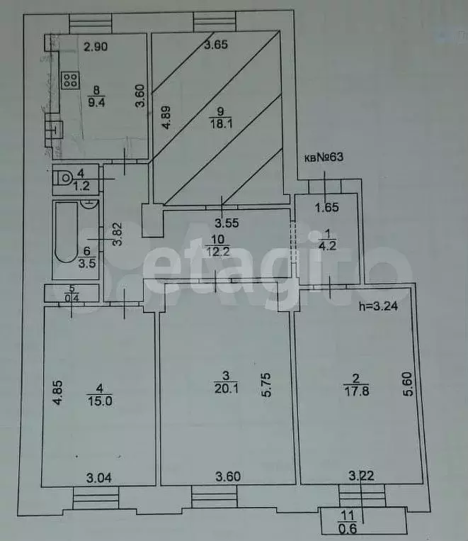 4-к. квартира, 102 м, 4/5 эт. - Фото 0