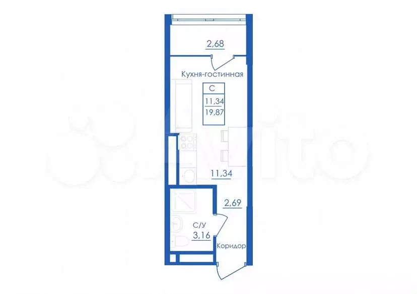 Квартира-студия, 19,9м, 5/25эт. - Фото 0