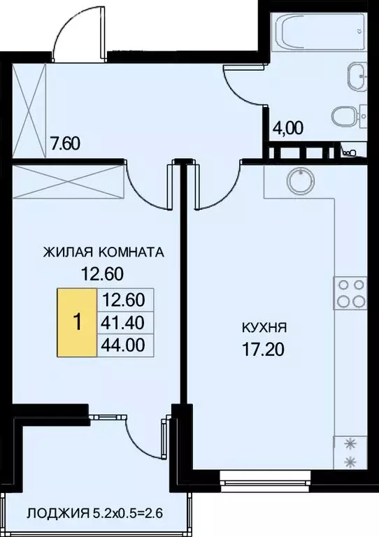 1-комнатная квартира: посёлок Южный, жилой комплекс История-2 (44 м) - Фото 1