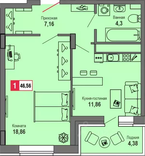 1-к кв. Тверская область, Тверь Брусилово мкр,  (46.56 м) - Фото 0