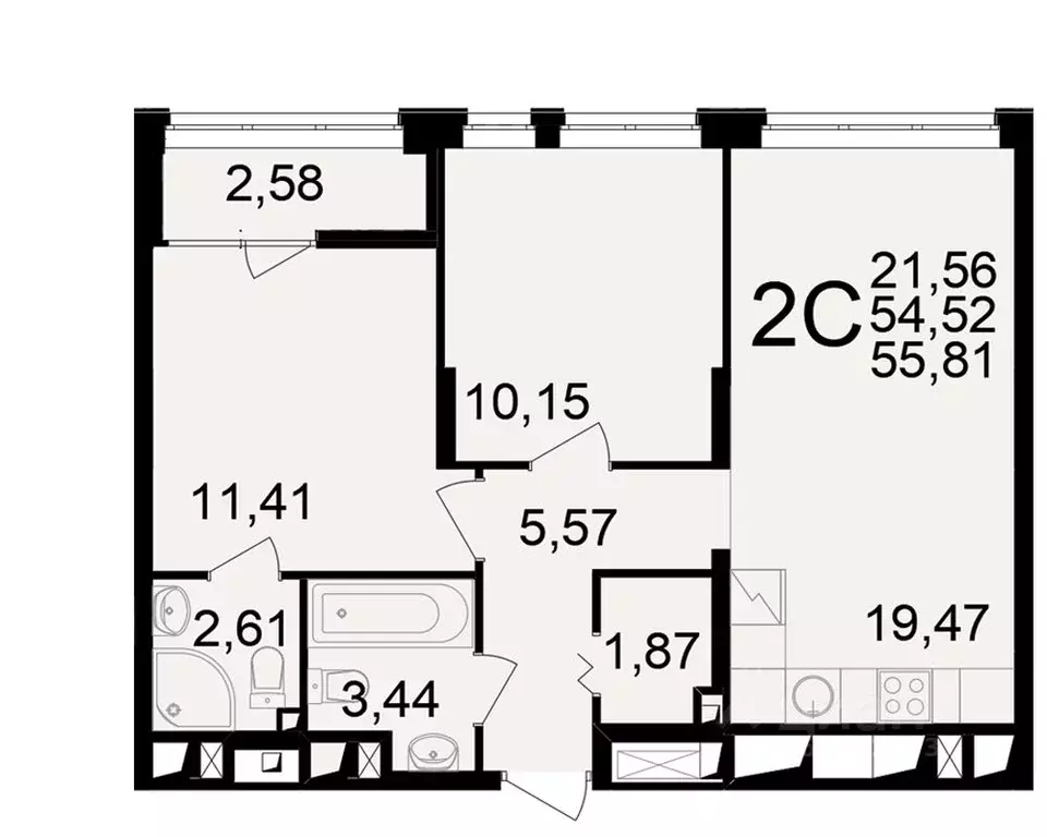 2-к кв. Рязанская область, Рязань ул. Чкалова (54.52 м) - Фото 1