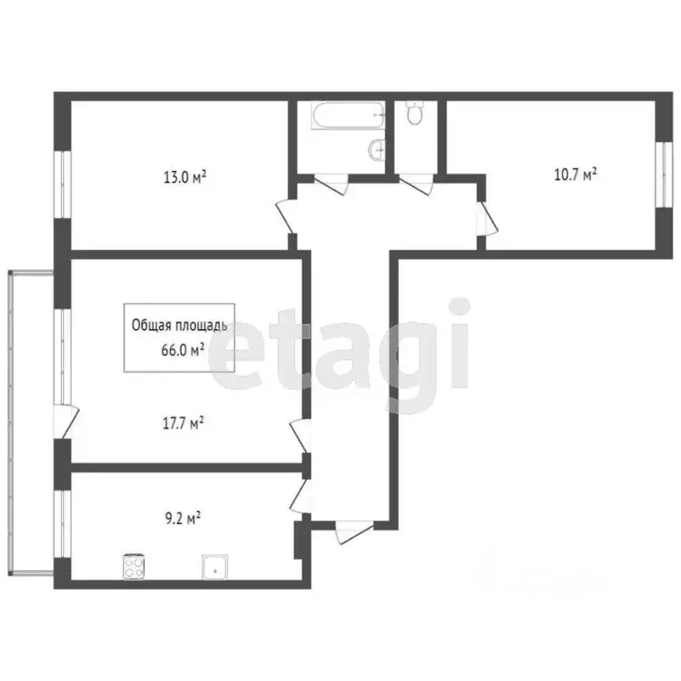 3-к кв. Томская область, Томск Черемошники мкр, ул. Профсоюзная, 16/2 ... - Фото 2