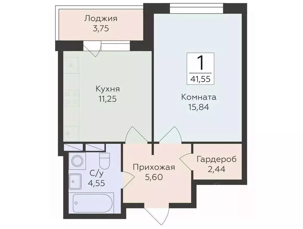 1-к кв. Воронежская область, Воронеж ул. Чапаева, 68Б (41.55 м) - Фото 0