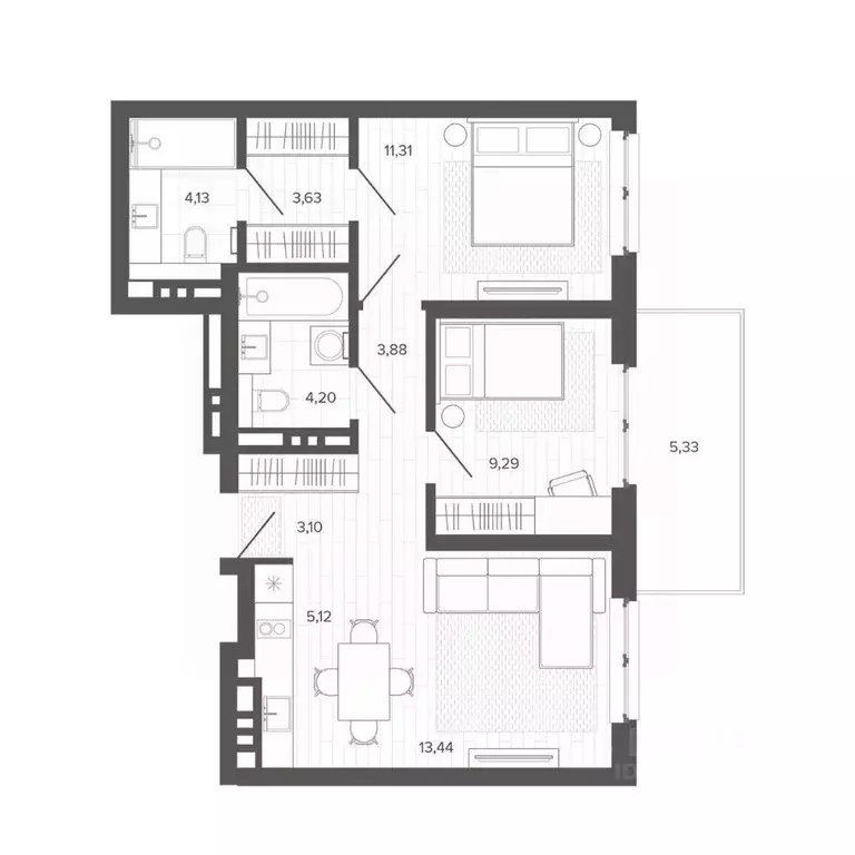 3-к кв. Алтайский край, Барнаул Жилплощадка мкр,  (63.43 м) - Фото 1
