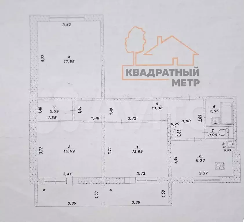 3-к. квартира, 74,2 м, 1/9 эт. - Фото 0