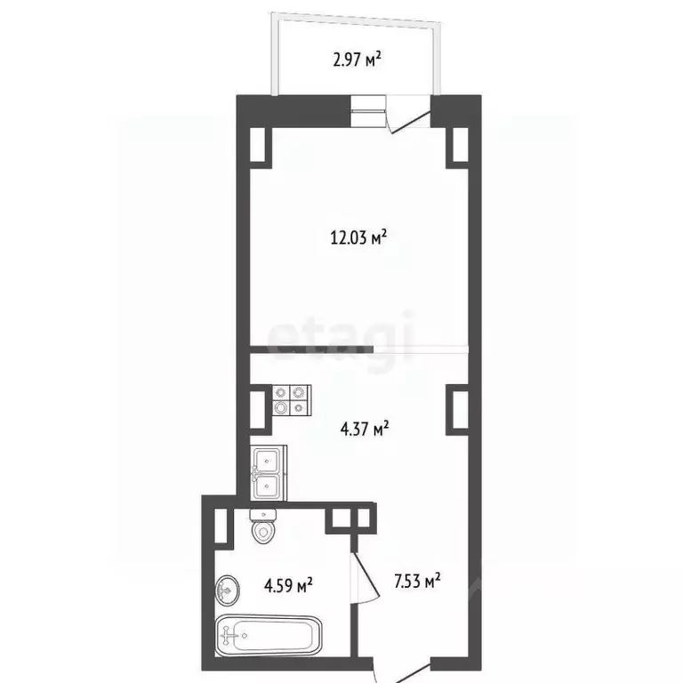 Студия Ростовская область, Ростов-на-Дону ул. Ларина, 45с7 (29.7 м) - Фото 2