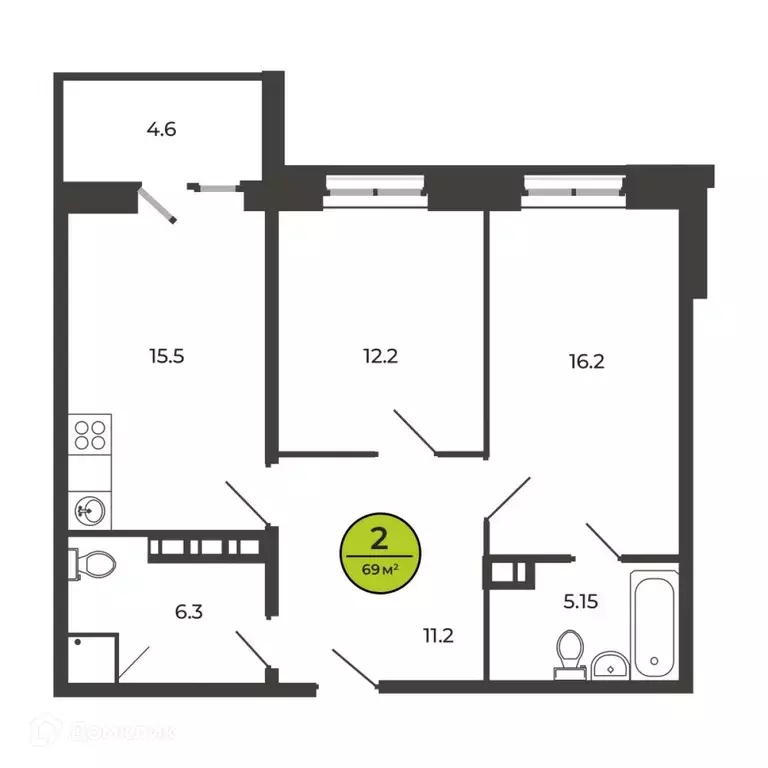 Продаётся 2-к квартира, 69 м - Фото 1