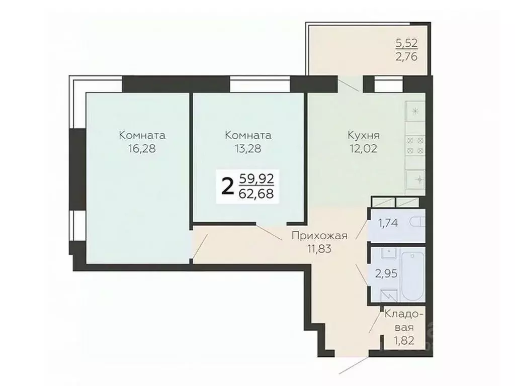 2-к кв. Воронежская область, Воронеж Ленинградская ул., 118А (62.68 м) - Фото 0