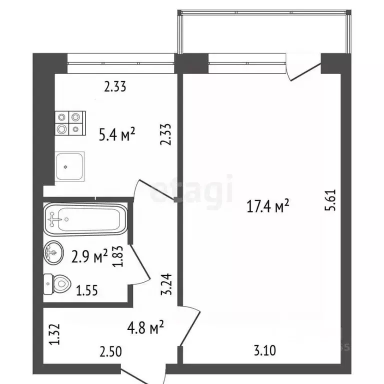 1-к кв. Алтайский край, Барнаул ул. Георгия Исакова, 153 (30.5 м) - Фото 2