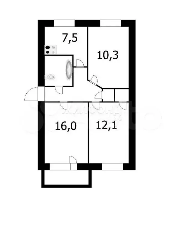 3-к. квартира, 58,5 м, 4/5 эт. - Фото 0