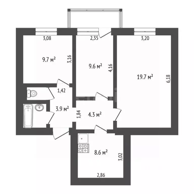 3-к кв. Амурская область, Благовещенск Институтская ул., 30/4 (59.5 м) - Фото 0