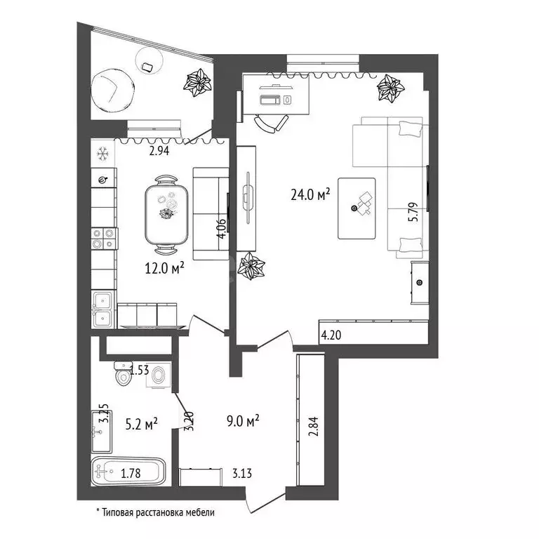 1-комнатная квартира: Тюмень, Заречный проезд, 39Ак1 (50.2 м) - Фото 1