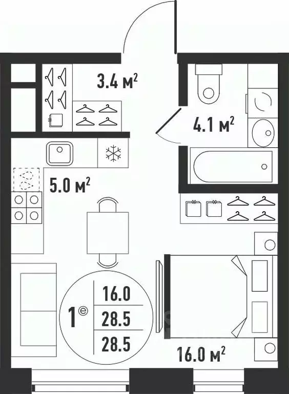 1-к кв. Астраханская область, Астрахань Августовская ул. (28.5 м) - Фото 2