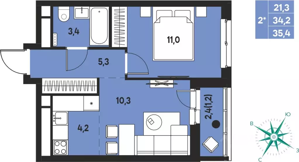 Студия Пермский край, д. Кондратово Мы жилой комплекс (35.4 м) - Фото 1