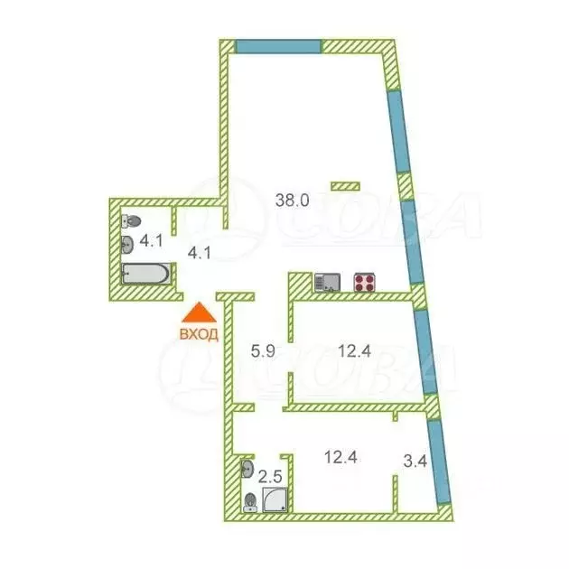 3-к кв. Тюменская область, Тюмень Профсоюзная ул., 6к1 (81.0 м) - Фото 2