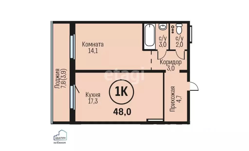 1-к кв. Алтайский край, Барнаул городской округ, Южный рп  (48.0 м) - Фото 1