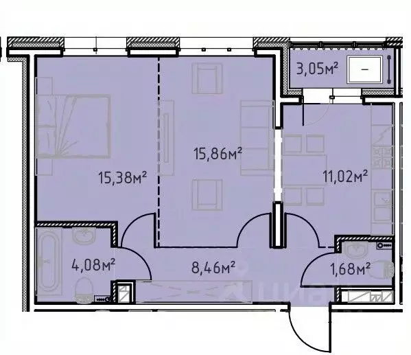 2-к кв. Иркутская область, Иркутск Иркутск-2 мкр, Зенит жилой комплекс ... - Фото 1