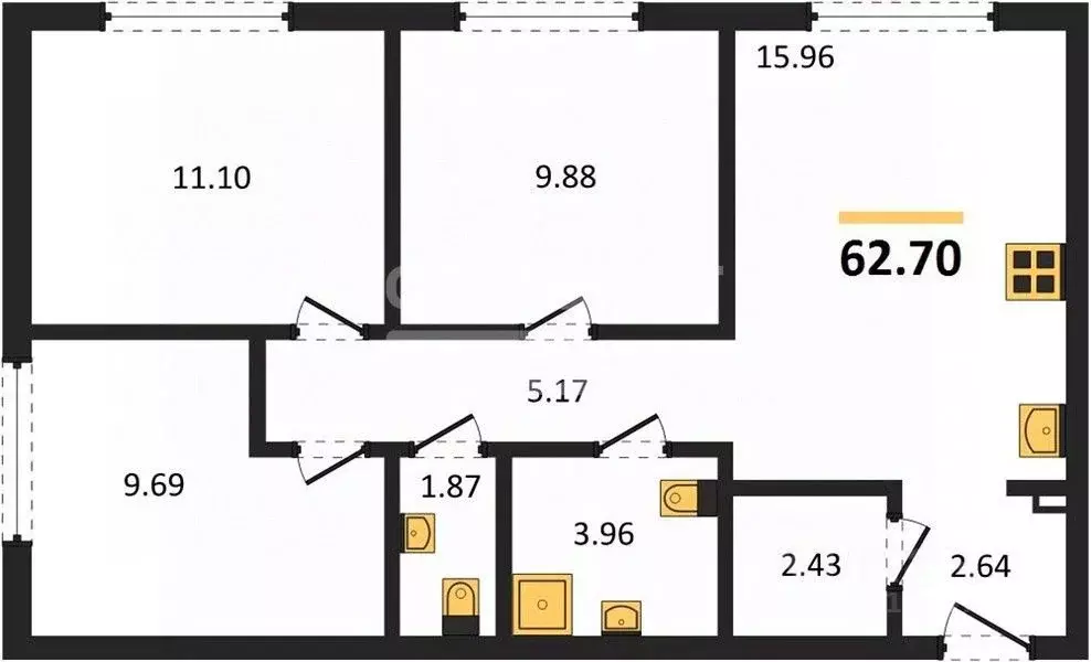 3-к кв. Челябинская область, Челябинск ул. Профессора Благих, 85 (62.7 ... - Фото 2
