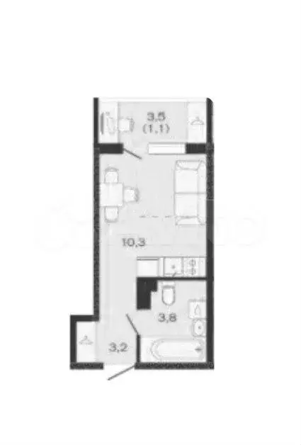 Квартира-студия, 18,4 м, 1/4 эт. - Фото 1