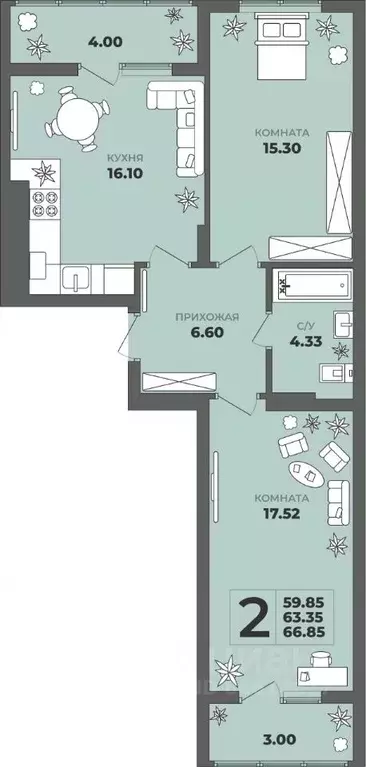 2-к кв. Калининградская область, Калининград ул. Генерала Толстикова, ... - Фото 1