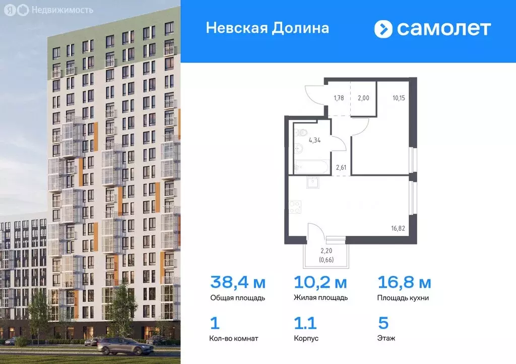 1-комнатная квартира: деревня Новосаратовка, жилой комплекс Невская ... - Фото 0