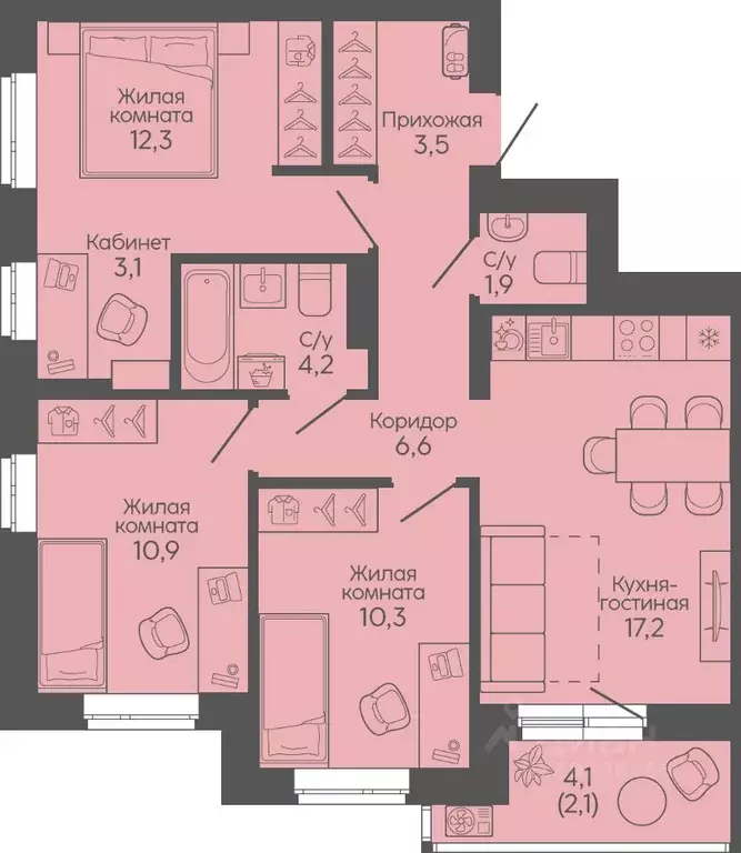 3-к кв. Волгоградская область, Волгоград Трехгорная ул., 27 (72.1 м) - Фото 1