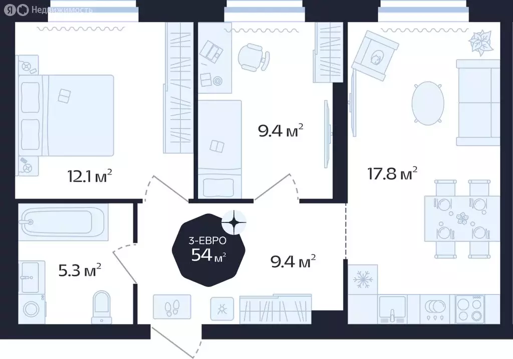 2-комнатная квартира: Тюмень, Новгородская улица, 20 (54 м) - Фото 1