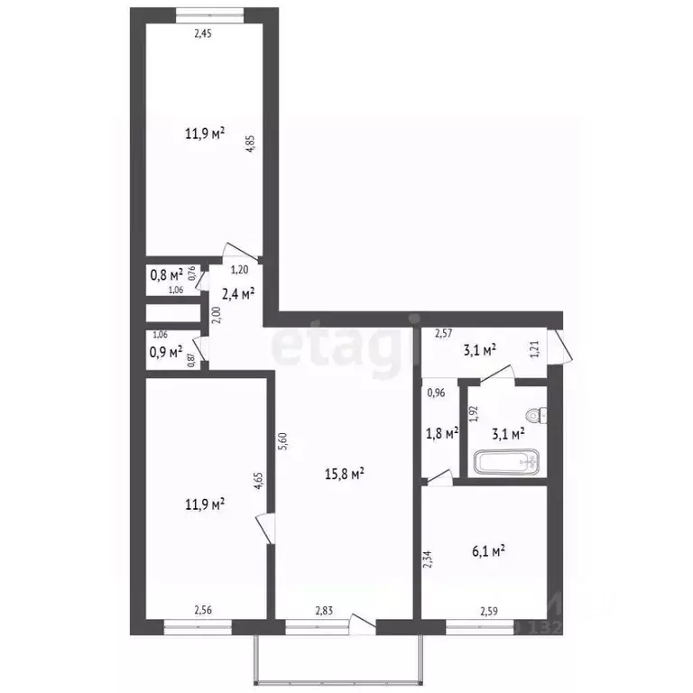 3-к кв. Челябинская область, Чебаркуль ул. Карпенко, 12 (57.8 м) - Фото 1