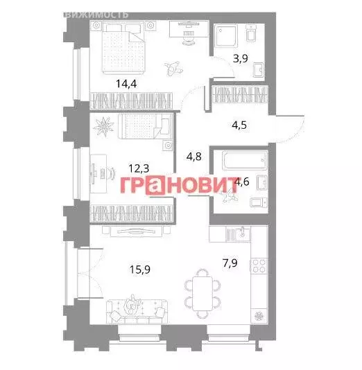 4-комнатная квартира: Новосибирск, улица Михаила Перевозчикова, 4 (100 ... - Фото 0