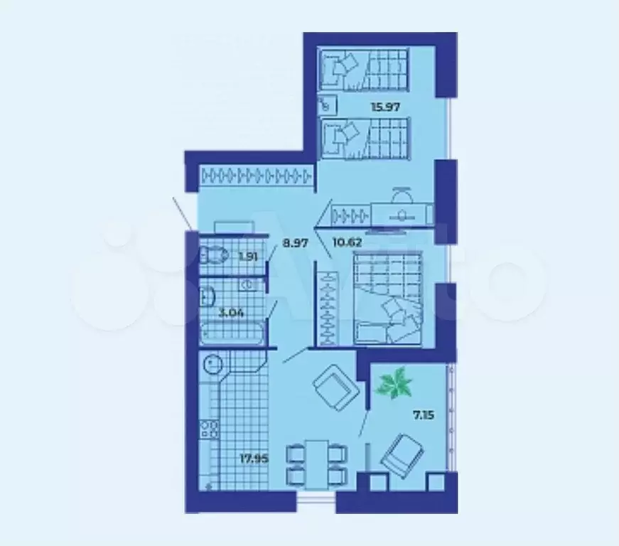 2-к. квартира, 65,6 м, 7/9 эт. - Фото 1