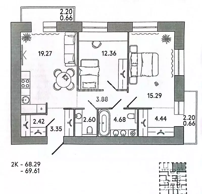 2-к кв. Пензенская область, Пенза проезд 2-й Свердлова, 25А (69.0 м) - Фото 2