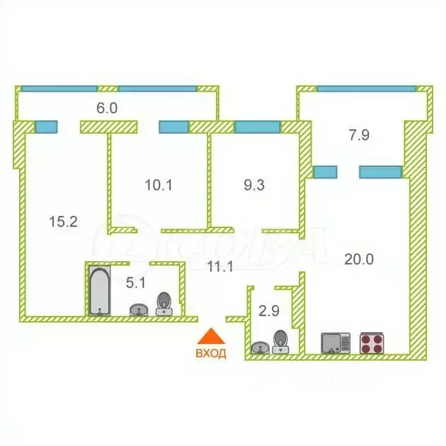 3-к кв. Тюменская область, Тюмень ул. Андрея Бушуева, 2 (72.8 м) - Фото 2