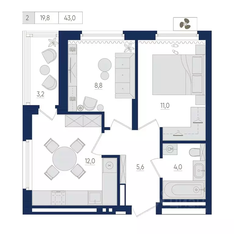 2-к кв. Башкортостан, Уфа ул. Евгения Столярова, 13 (43.0 м) - Фото 1