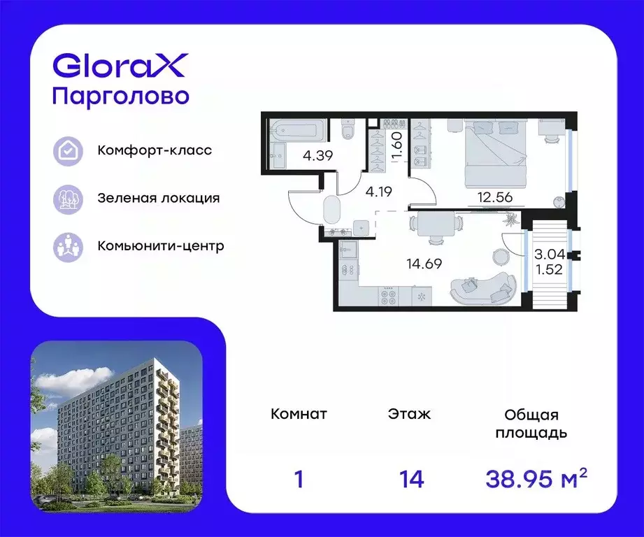 1-к кв. Санкт-Петербург пос. Парголово, Глоракс Парголово жилой ... - Фото 0