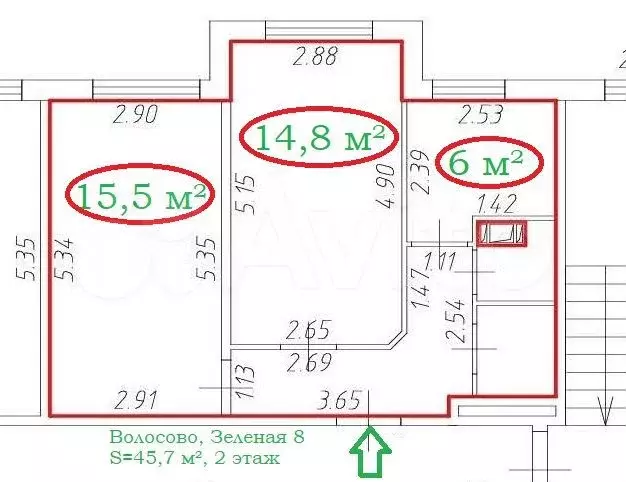 2-к. квартира, 45,7 м, 2/5 эт. - Фото 0