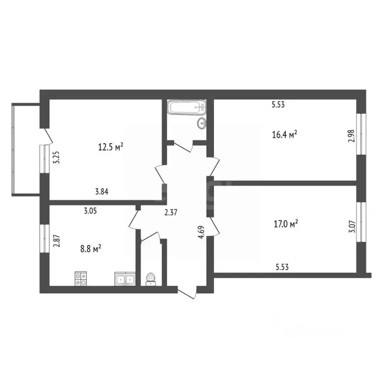 3-к кв. Калужская область, Калуга ул. Карпова, 19 (66.0 м) - Фото 2