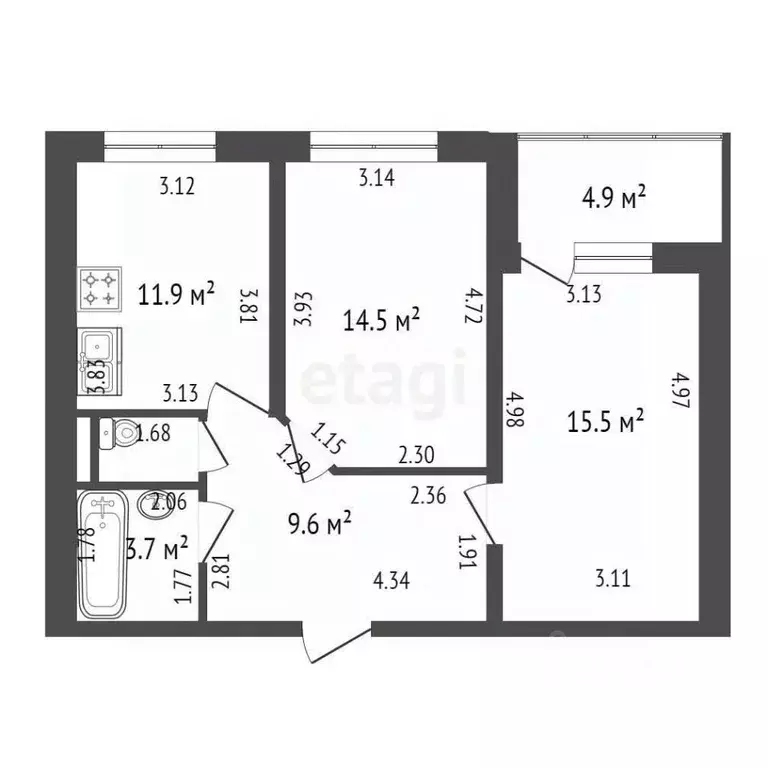 2-к кв. Санкт-Петербург ул. Парфеновская, 17 (56.8 м) - Фото 1